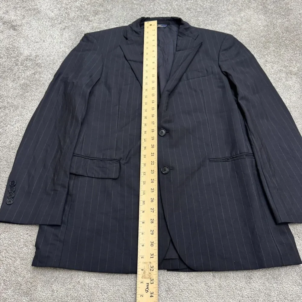 Brooks Brothers 346 Wool Blazer Suit Jacket Men 42L Navy Blue Pinstriped Stretch